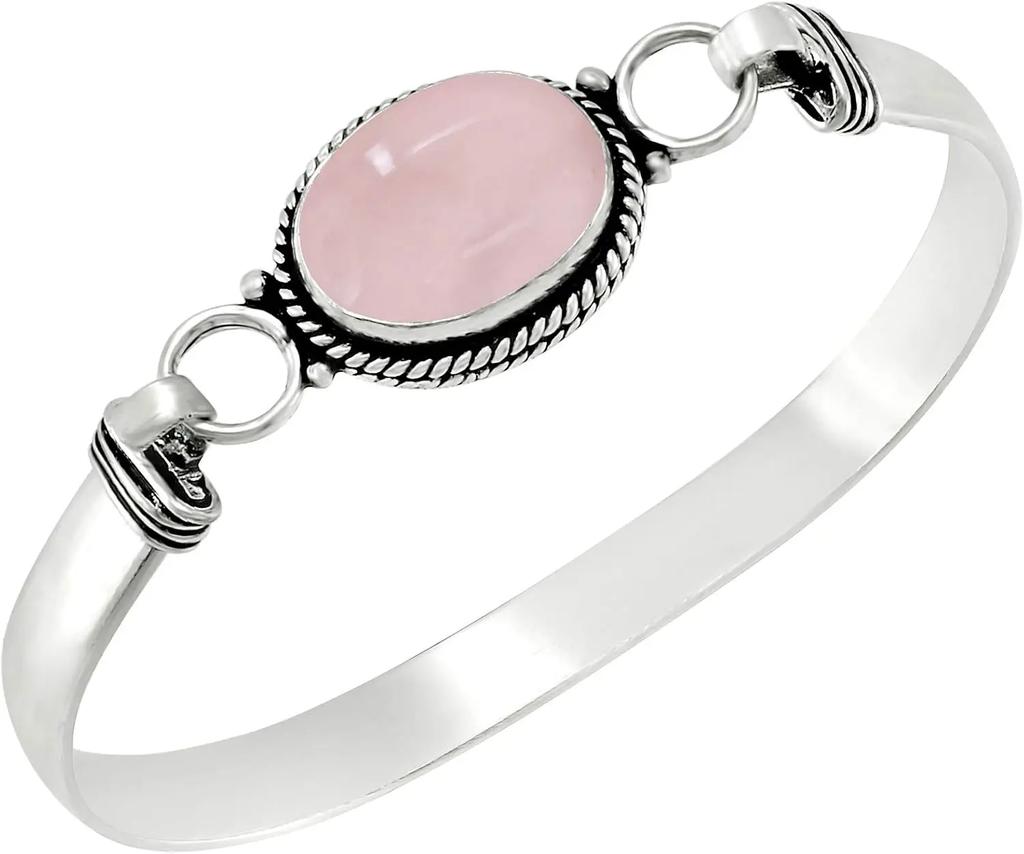 Vintage Silver Natural Oval Moonstone Bangle 7.5 inches Handmade Bangle Fine Jewelry Valentines Gift for Girlfriend Women