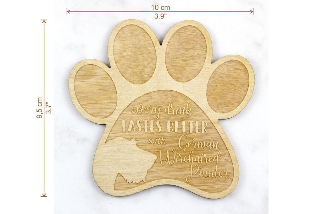 German Wirehaired Pointer - Mug coaster, engraved coaster with dog, gift for dog lover by Art-Dog brand