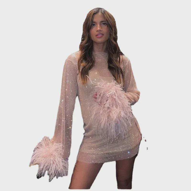 Sexy Nachtclub Transparenter Rock mit Federärmeln