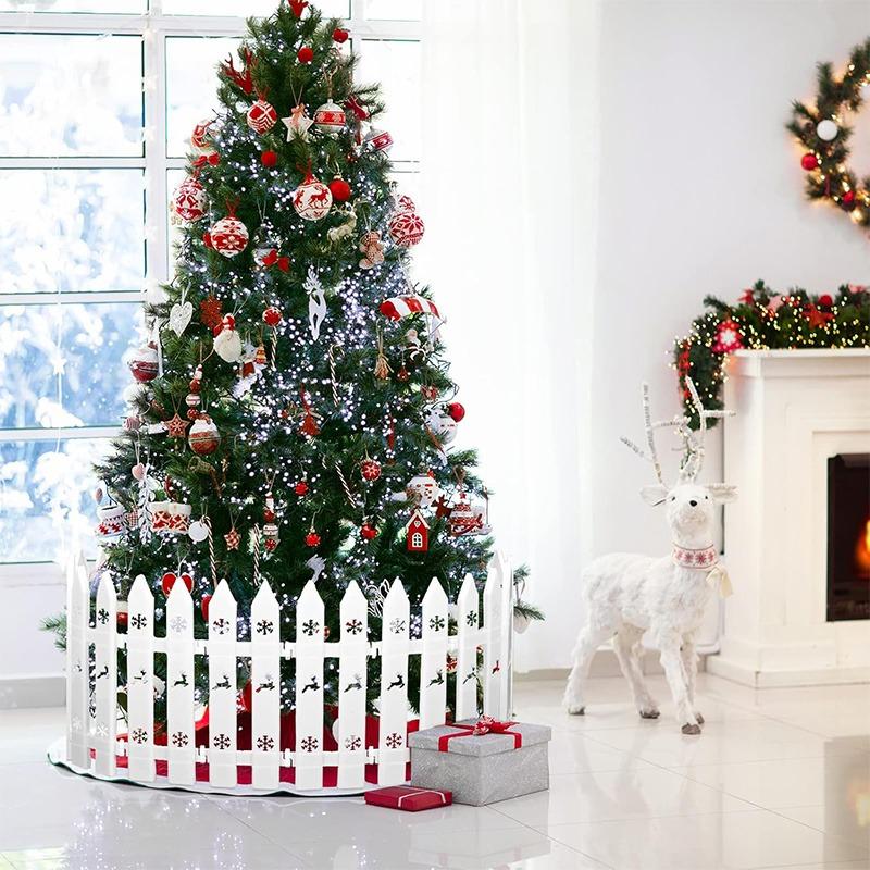 30pc White Plastic Christmas Tree Fence Set Panels with Decorative Top & Base 12-Inch Tall Garden Fence for Christmas Decoration