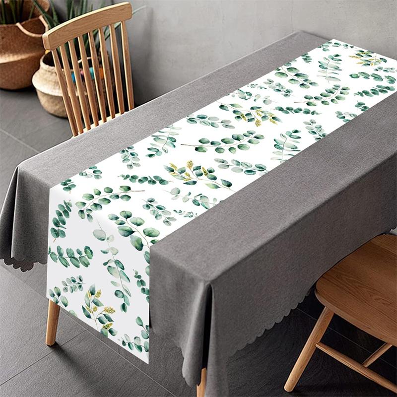 Sage Green Table Runner Eucalyptus Leaves Polyester Dining Table Decor for Home Jungle Birthday Party Baby Shower Wedding Decor