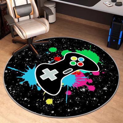 Gaming Console Round Rug Non-Slip Floor Mat for Home Office Living Room Bedroom Machine Washable Round Carpet for Gamers Decor
