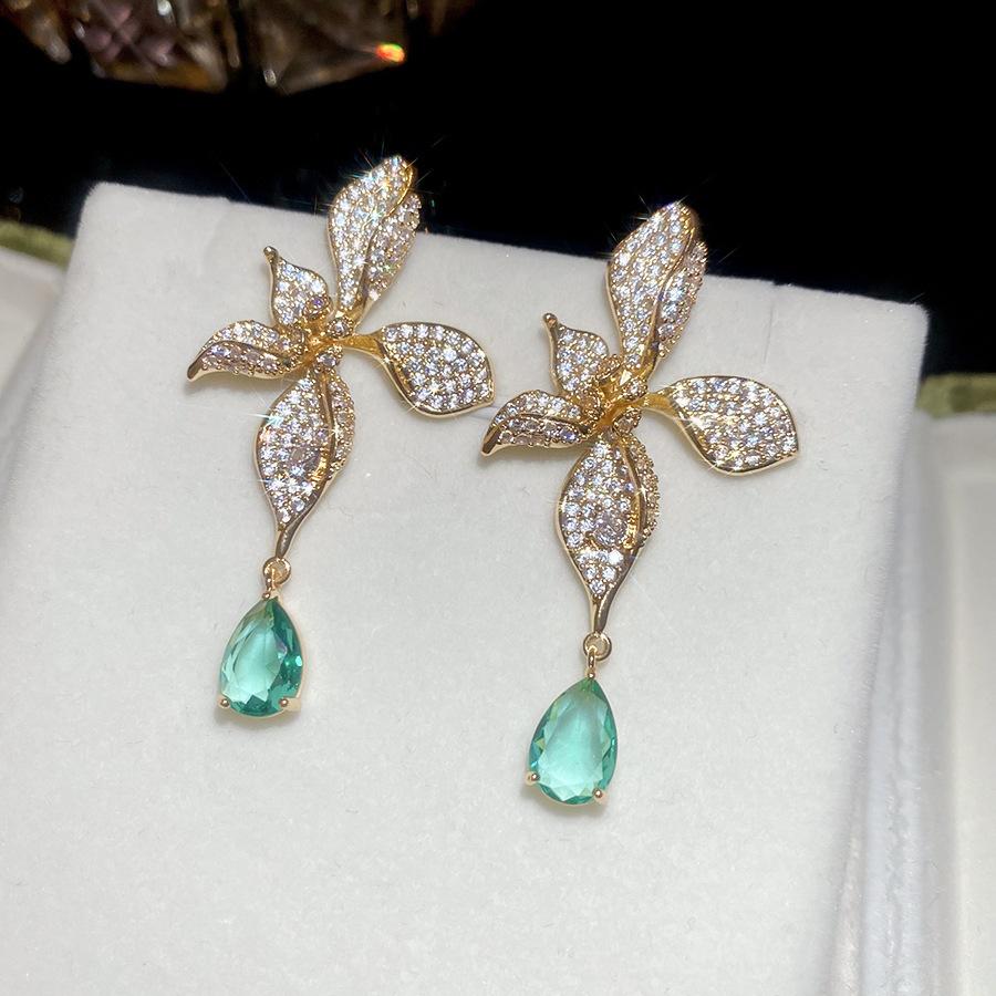 French Court Style Silver Needle Zircon Rectangular Earrings Exquisite Light Luxury High-end Stud Earrings Exaggerated Earrings Women