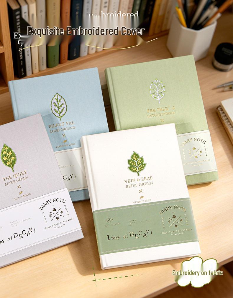 Leaf Pattern Hardcover Embroidery Notebook: Student Diary & Office Planner