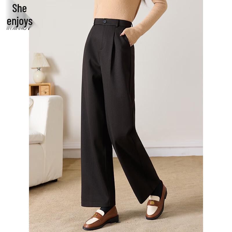 Women's High-Waist Wool Blend Straight Leg Pants