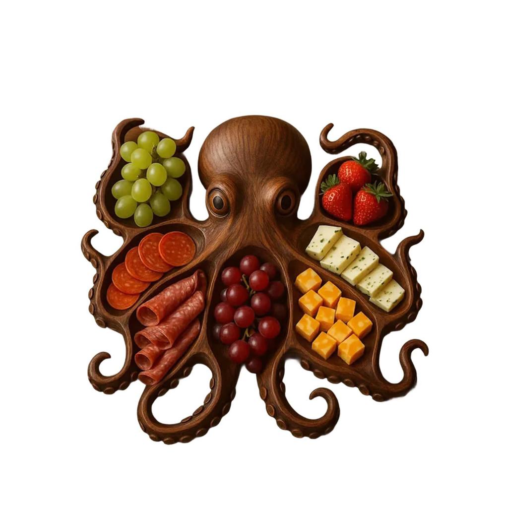 Octopus Charcuterie Fruit Snack Platter Wooden Food-grade Safe Octopuss Charcuteries Platter Food Snacks Display Tray Easy Clean