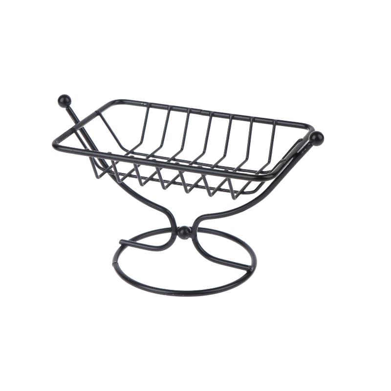 [C]Rustproof Square Metal Soap Dish Holder for Bathroom Kitchen Durable Wire Soap Rack чёрный