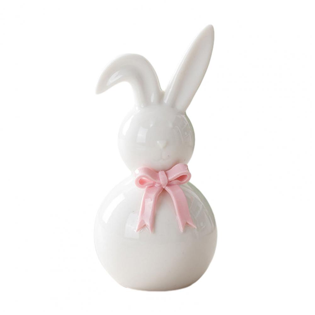 

12cm Ceramic Bow Rabbit Figurine Easter Mini Bunny Statue Spring Easter Home Office Holiday Bow-Tied Party Decoration Ornament