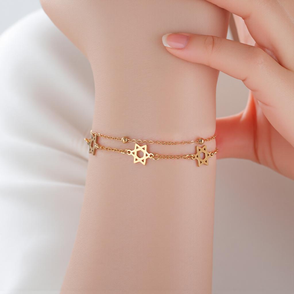 Cazador Stainless Steel Mini Star of David Charm Women's Bracelet Hexagram Jewish Beads Chain Hand Bracelet Jewelry Gift 2026