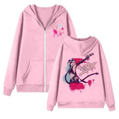 Arcane-Jinx Graficzny Bluza z Kapturem Na Zamek Błyskawiczny Damska Bluza Hip Hop Moda Na Zamek Błyskawiczny Oversized Bluza Z Kapturem Streetwear Topy Sportowe Garnitury Damskie