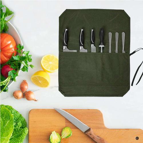 Canvas Knife Case, Holds 7 Knives, Thick, Waterproof, Lightweight, Knife Bag, Storage, Portable, Cloth-Wrapped Knife Storage, Knife Pocket - Camping,