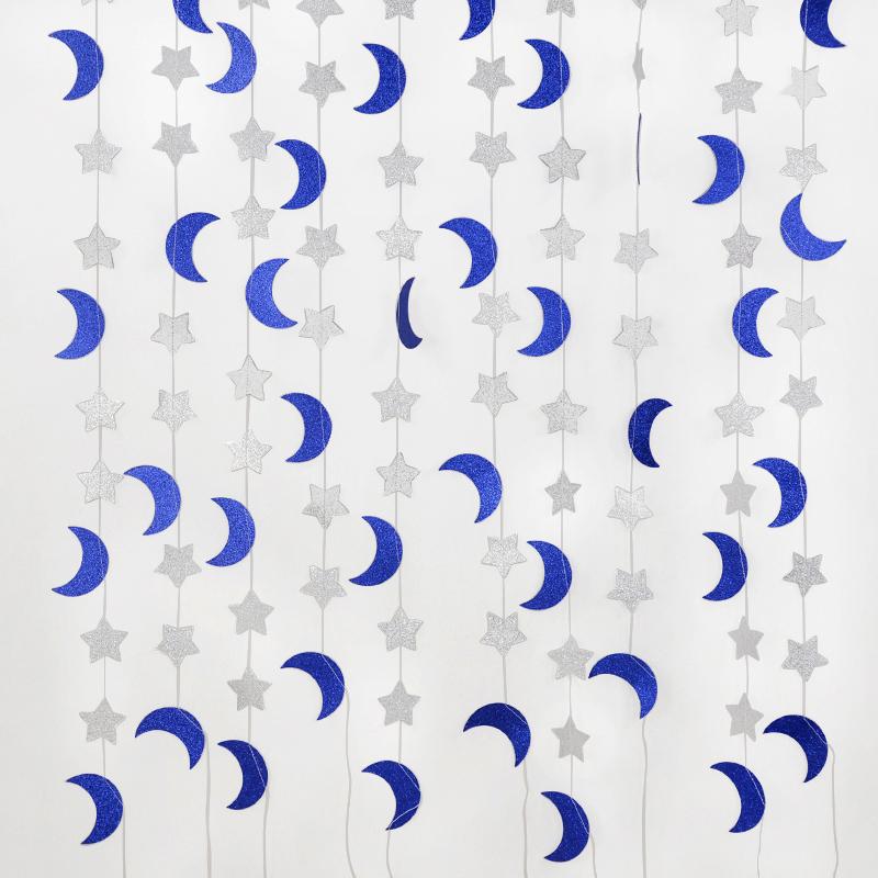 Star Moon Paper Banner Garland  Eid Mubarak Hanging Ornaments Islamic Muslim Party Home Decoration 2024 Ramadan Kareem Supplies
