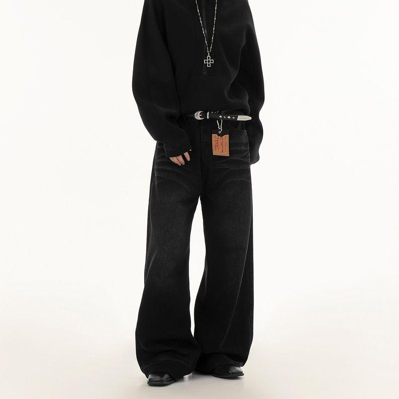 

Dream Made American-Style Cleanfit Whiskered Jeans for Men, Spring and Autumn Straight-Leg Casual Long Pants for Boys Black XL