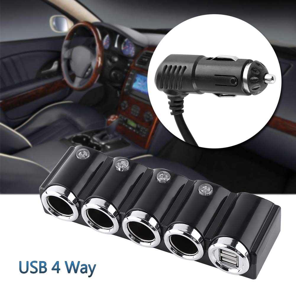 12/24V Bil 4-vägs Cigarettändaruttag med 2 USB-portar, Billaddare, Adapter, Snabbladdning