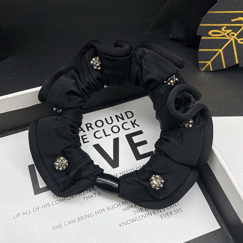 2025 Premium High-Elasticity Black Diamond Puff Hair Tie for Women