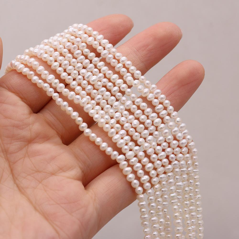 1String, White Near Round Pearl 3-3.5mm, Fashion Women Natural Freshwater Pearl Beads for Jewelry Making DIY Crafts, Luxury Bulk Gifts 36cm