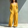 Women's One-Shoulder Color-Block Suspender Jumpsuit with Pockets, Loose Fit Wide Leg Floor-Length