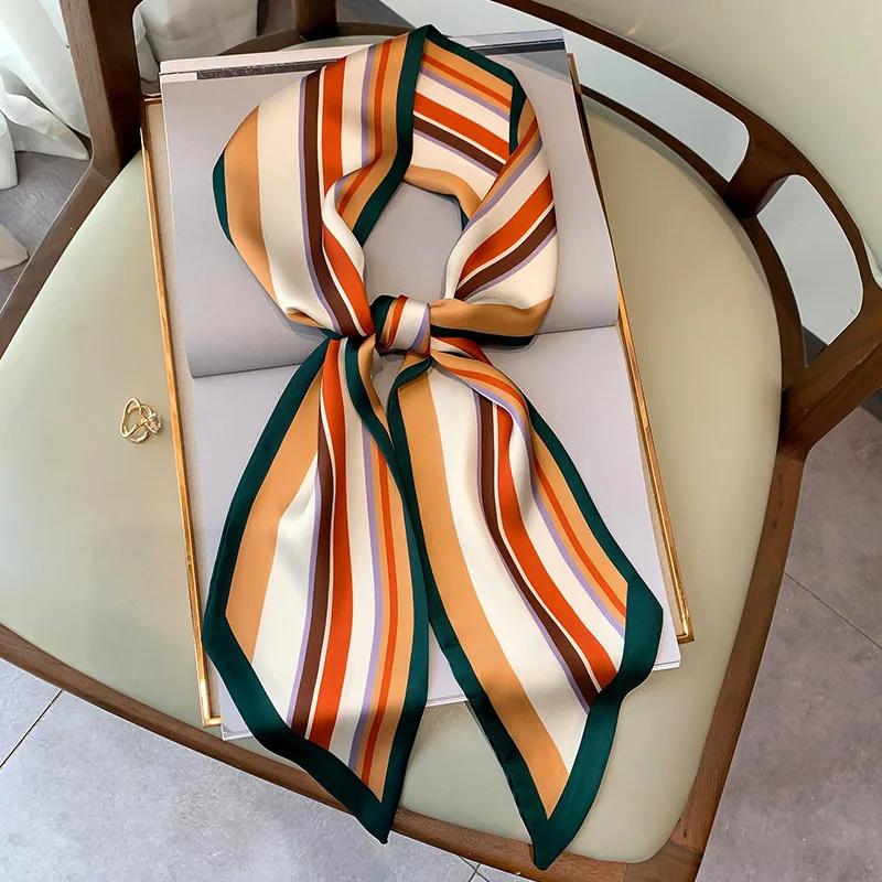 

Luxury Narrow Short Twill Silk Scarf For Woman Cloth Long Ribbon Binding Bag Silk Ribbon Hair Belt Small Scarf 14x147CM