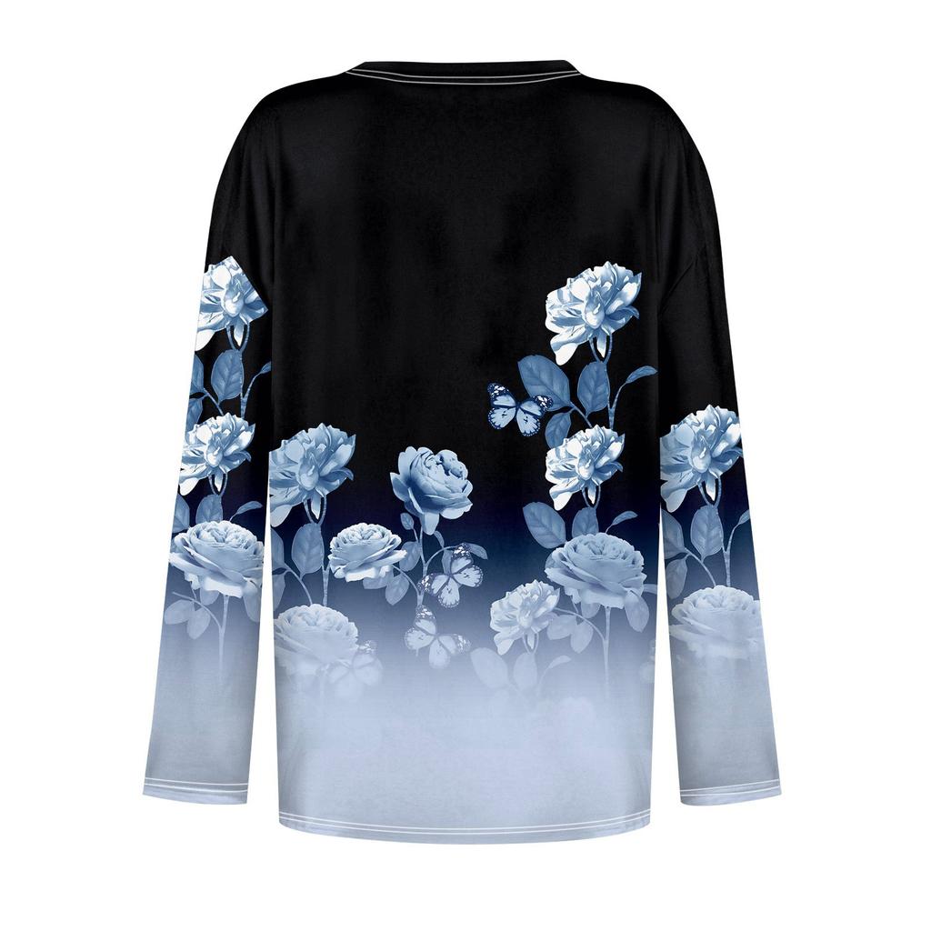 Women's T Shirt Retro Print Long Sleeve Daily Weekend Daily Basic V Neck Regular Fall Winter Tops
