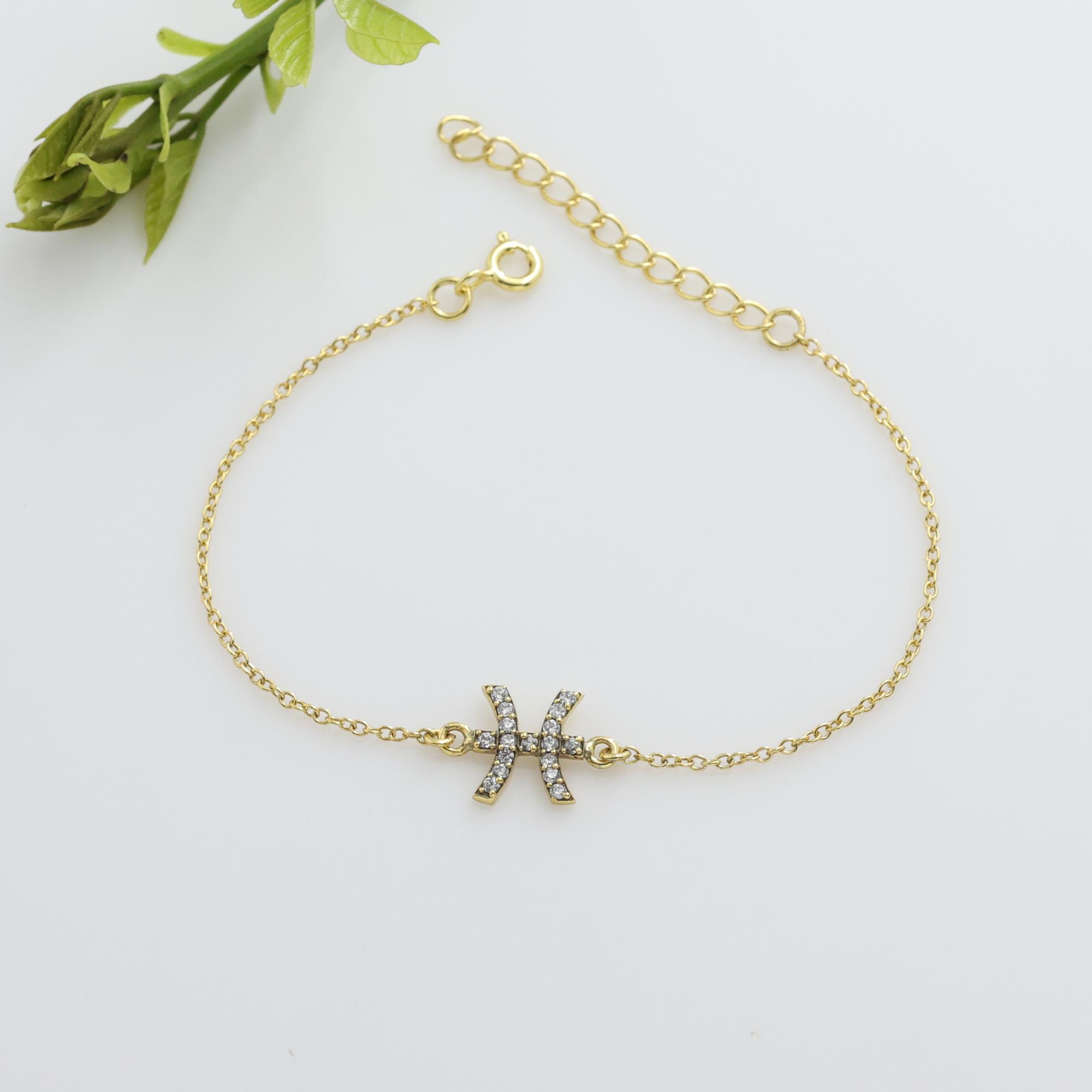 

Астрологический браслет со знаком зодиака, Ювелирные изделия ручной работы из стерлингового серебра 925 пробы, Зодиакальные украшения, Женский браслет Pisces золотой