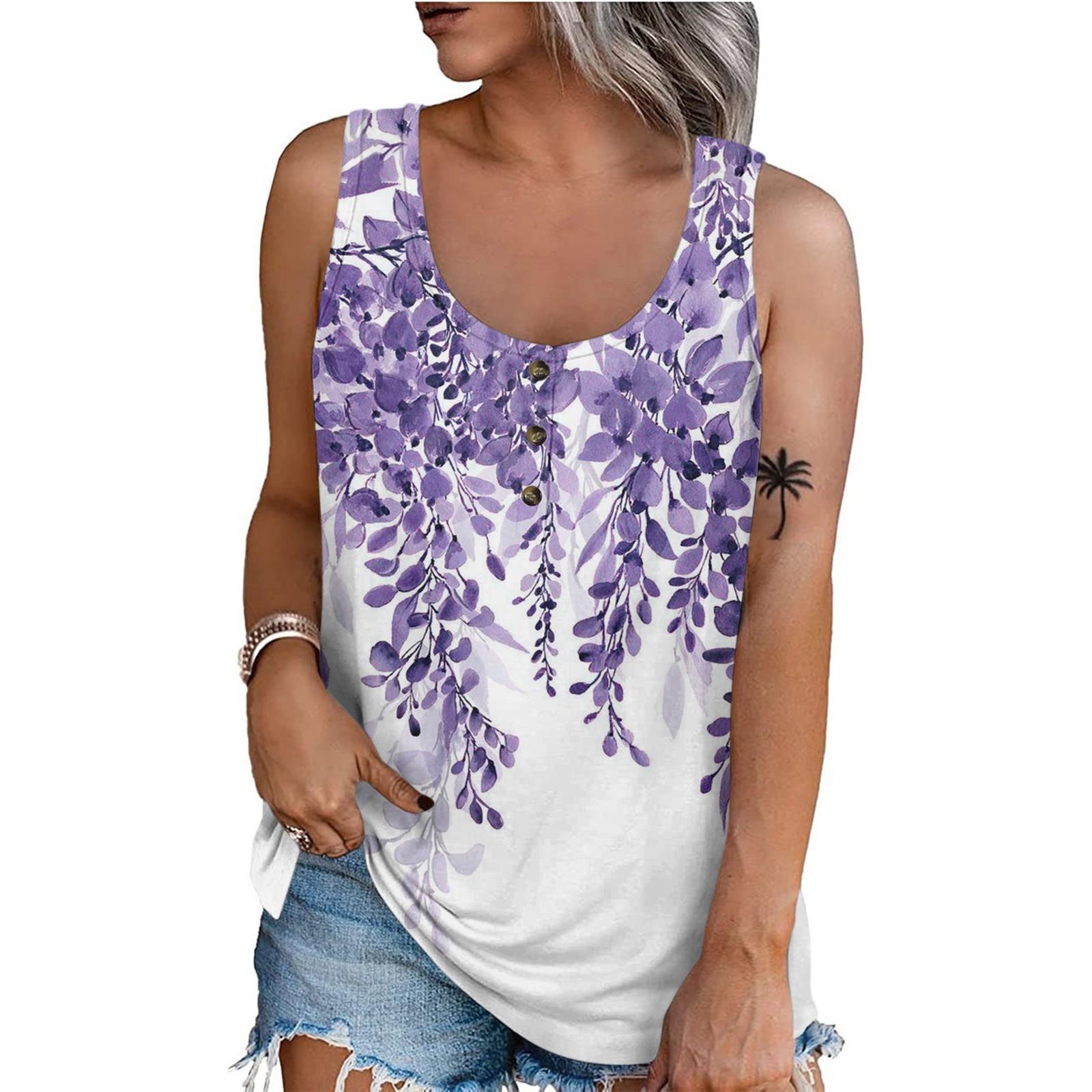 

Women Summer Sleeveless Casual Floral Printed O-Neck T-Shirt Tops Blouse XXXL синій