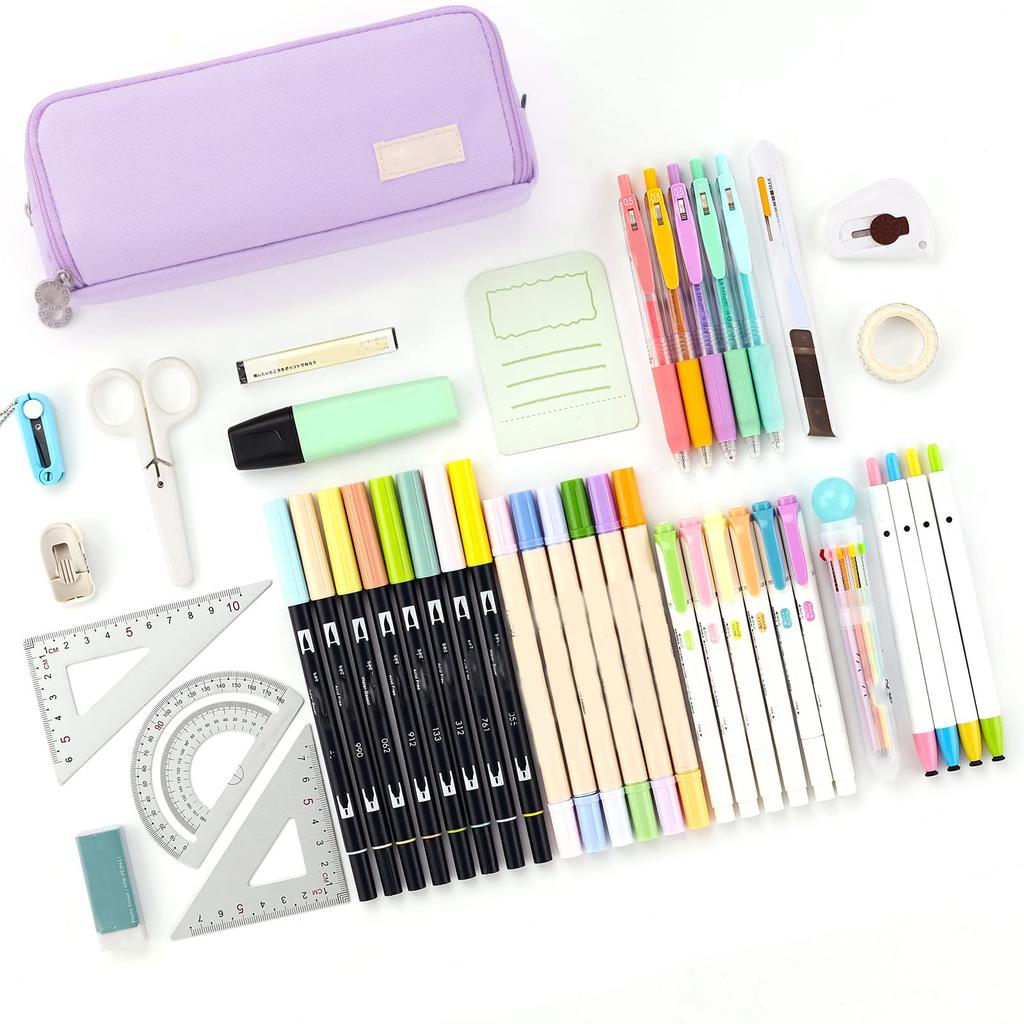 Large Capacity Pencil Case 3 Compartment Pouch Pen Bag for School Teen Girl Boy Men Women,Purple
