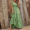 Women's 2025 Summer Bohemian V-neck High-waisted Printed Vacation Dress Splicing Floral Dress