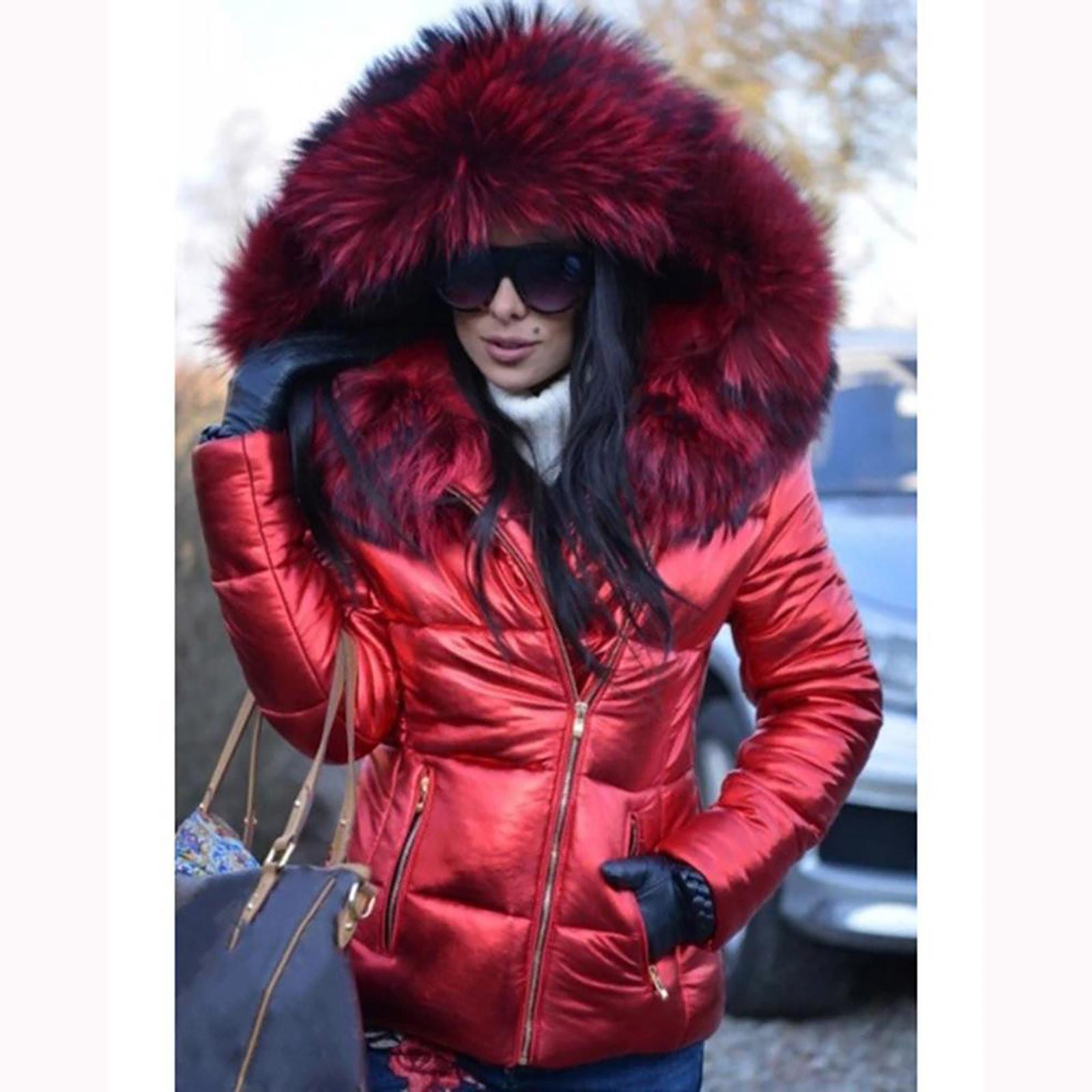 

Fashion Women Winter Neck Hooded Down Warm Coat Down Jacket Windbreaker Coat L червоний