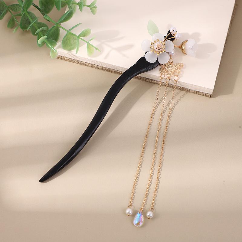 Vintage Quasten Haarnadel: Imitation Ebenholz Hanfu Accessoire