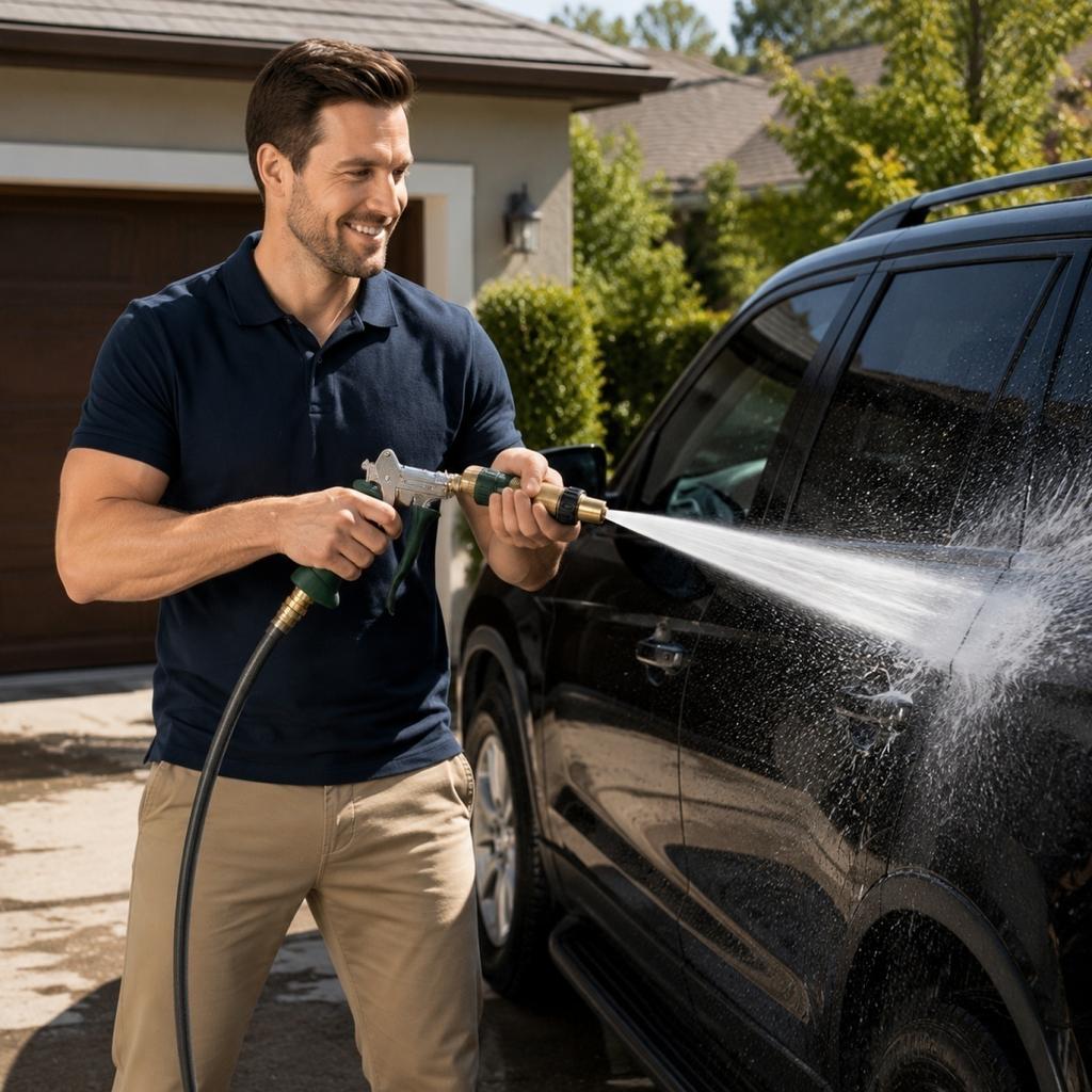 Metal Garden Hose Nozzle Adjustable Spray Water Gun for Car Washing Plant Watering and Outdoor Cleaning with Ergonomic Handle