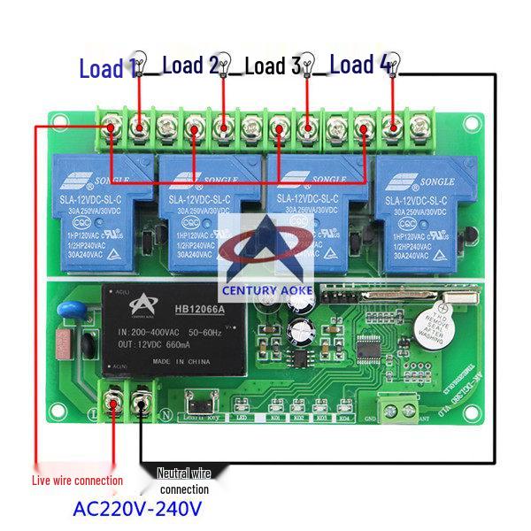 Wireless RF Remote Control Switch, 30A High Power Relay, 100V-400V, Jog, Self-Locking, Interlock.