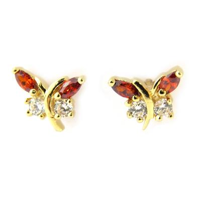 [M9586] - White Garnet 'Butterflies of Charm' Gold Plated Earrings