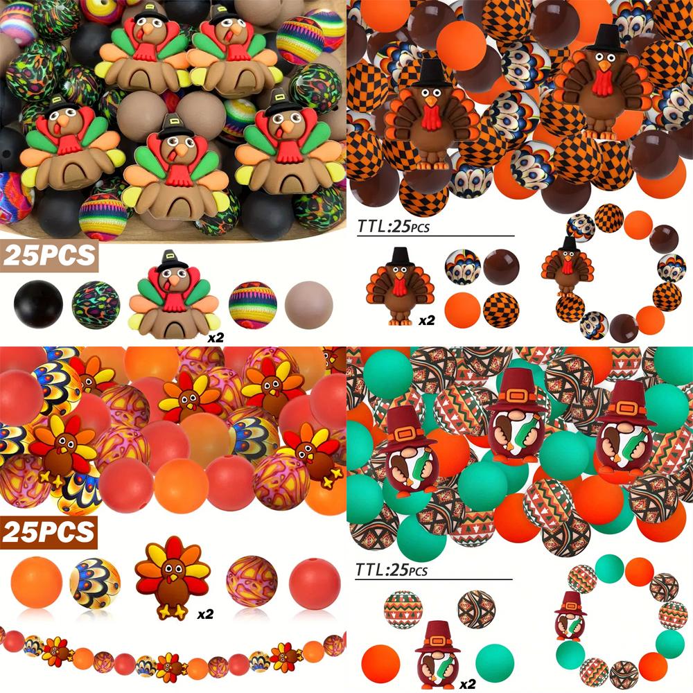 5/25PCS Thanksgiving-Themed Silicone Beads Set, Perfect for DIY Crafting Keychains, Necklaces, Bracelets & More