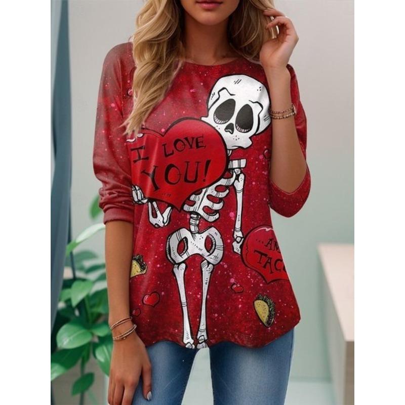 Women's 3D Printed Flower Crew Neck Casual Stylish Long Sleeve T-Shirt
