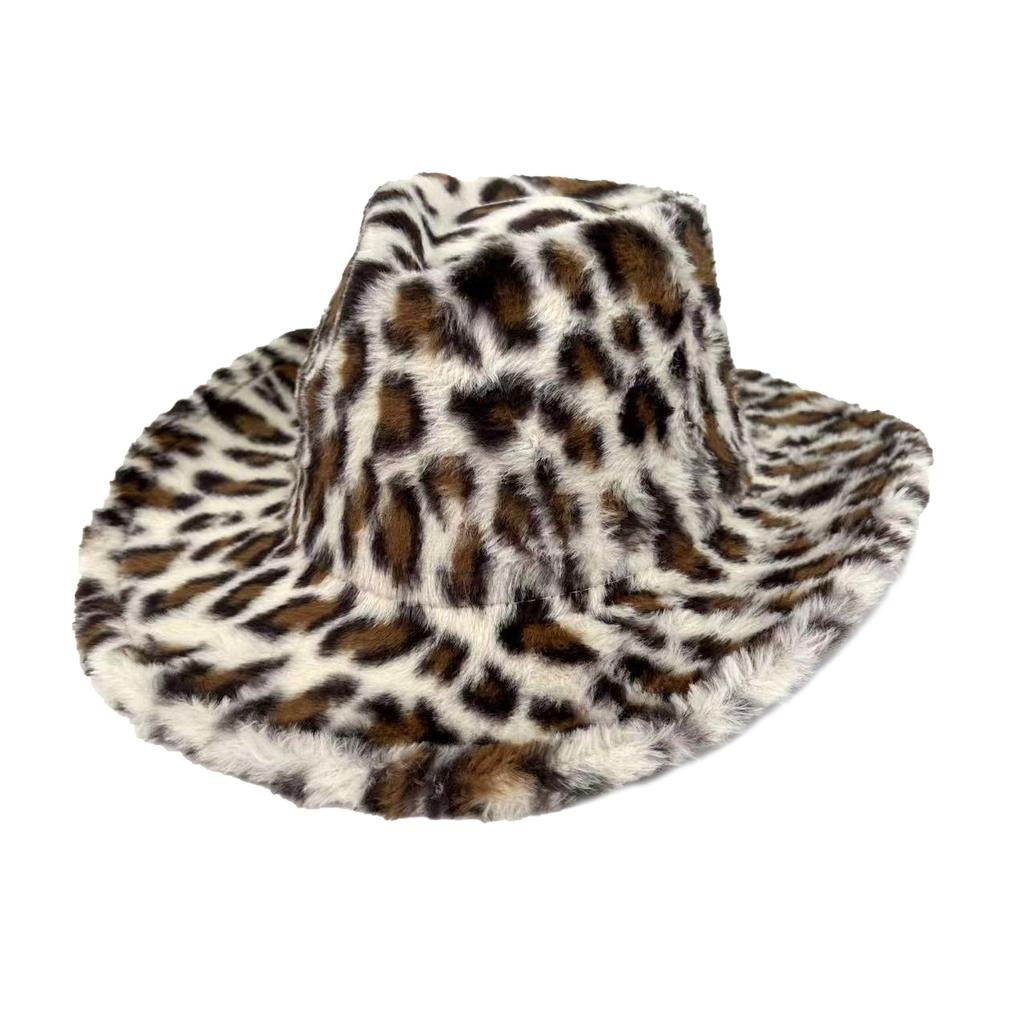 Autumn And Winter New Versatile Leopard Print Western Denim Hat Fleece Thickened Versatile Top Hat European And American Style Jazz Hat