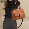 WTEMPO Retro sepraná kožená kabelka Módní Velkokapacitní vícekapsová Tote Bag Women