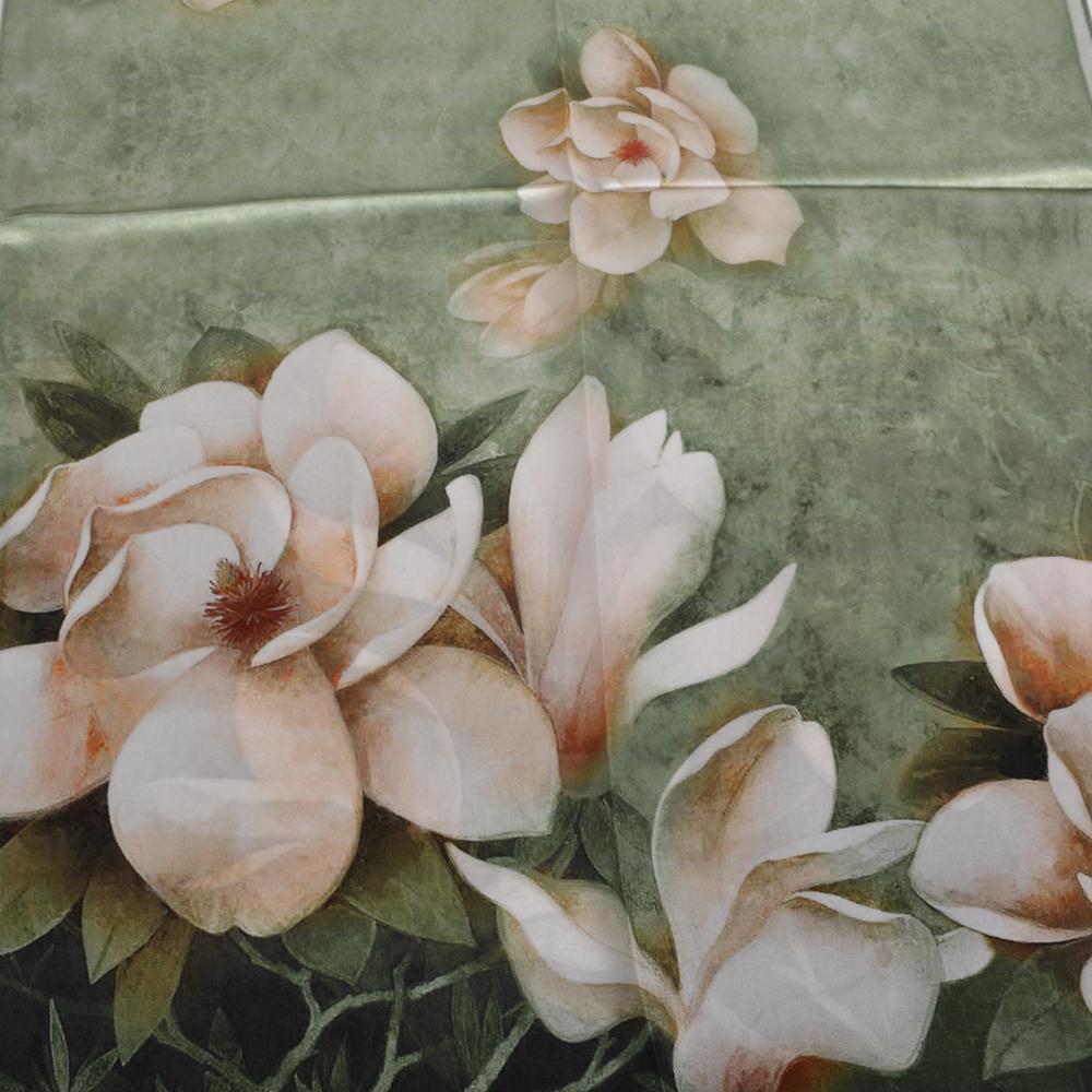 BYSIFA|Green White Silk Scarf Cape Printed Winter Elegant Lotus Design Long Scarves Shawls Fashion Brand Head Neck Scarves Wraps