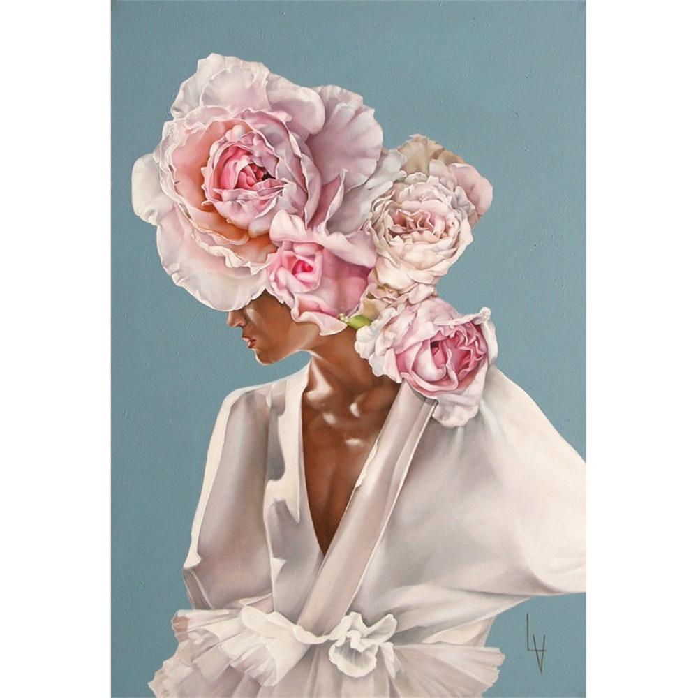 Nordic Flowers Head Woman Canvas Paintings On the Wall Art Posters And Prints Feather Girls Wall Pictures Home Decoration