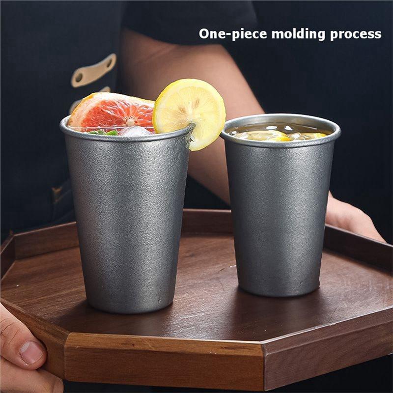 A34R 4Pcs 300Ml Stainless Steel Retro Beer Mug Camping Drink Cups Portable Coffee And Juice Tumblers For Party Football Game