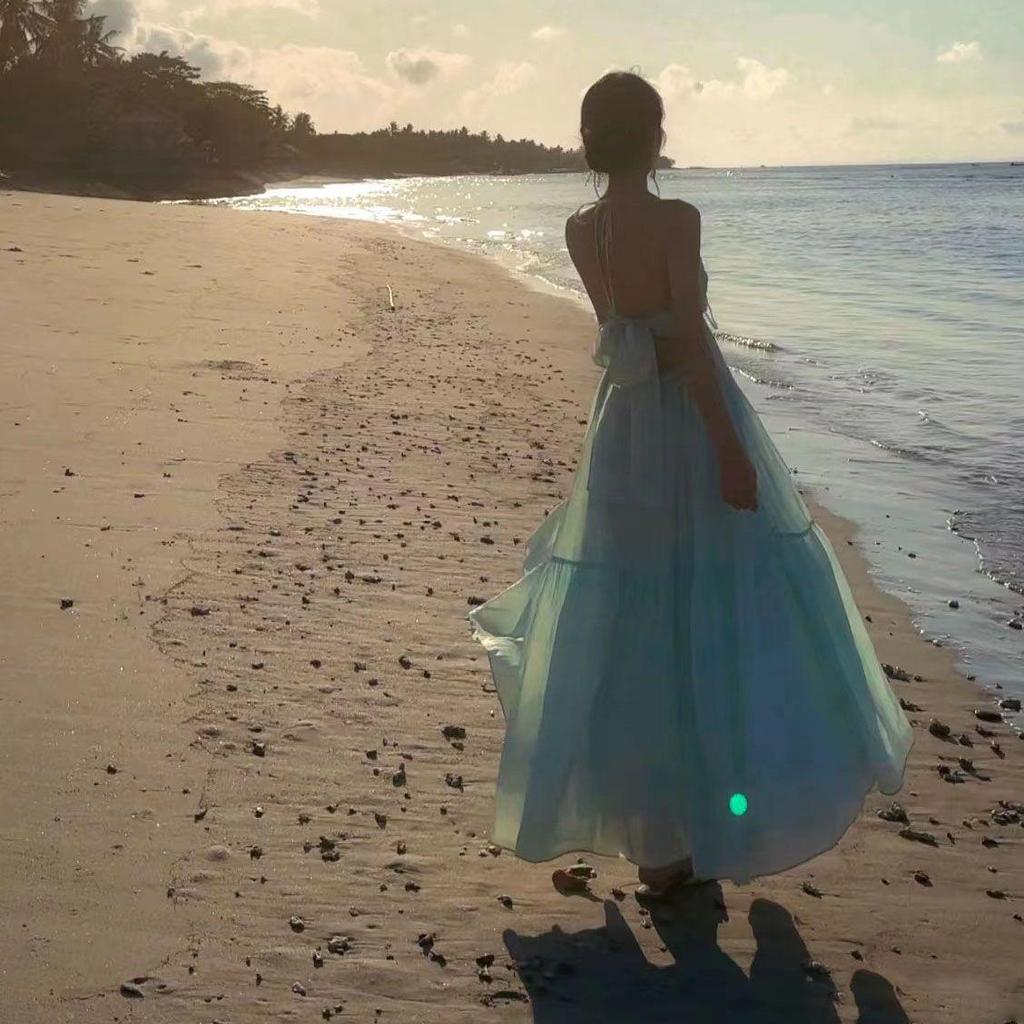 Mint Mambo Beach Resort Chic Halter Neck Fairy Dress with Flowing Hem Skirt