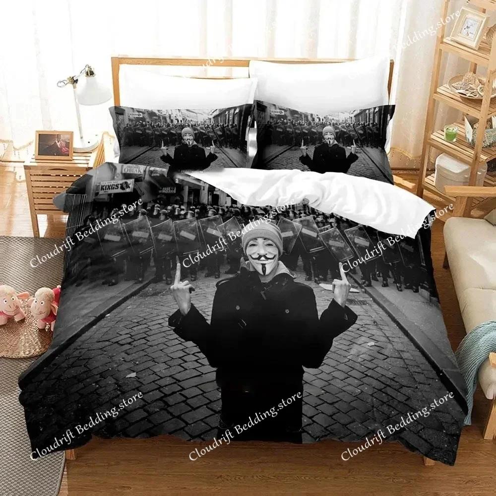 Personality Technology Anonymous Bedding Set Duvet Cover Bed Set Quilt Cover Pillowcase Comforter King Queen Size Boys Adult026