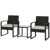 Outsunny Rattan Bistro Set, 3 Piece Garden Set with 2 Chairs, Coffee Table, Removable Cushions Cream White