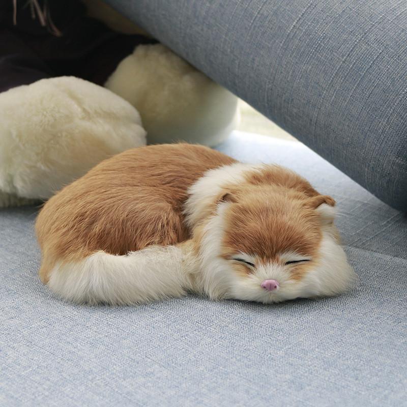 Sleeping Realistic Cat Plush Fake Fur Animal Toy Home Decor Photography Props