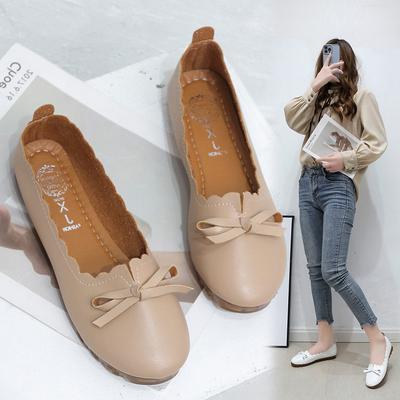 Yeni Kadın Deri Ayakkabılar İlkbahar ve Sonbahar Yeni Düz Tabanlı Slip-on Düz Renk Günlük Ayakkabılar