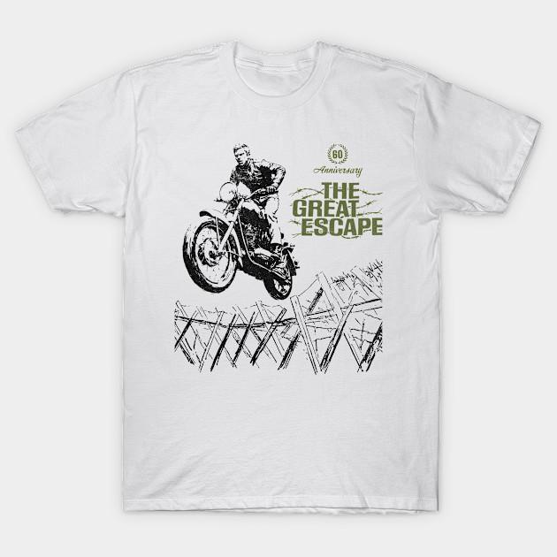 Men Black Print T-shirt The Great Escape, Steve Mcqueen. No-Cut Transfer Paper Print Cotton Tshirt 4XL
