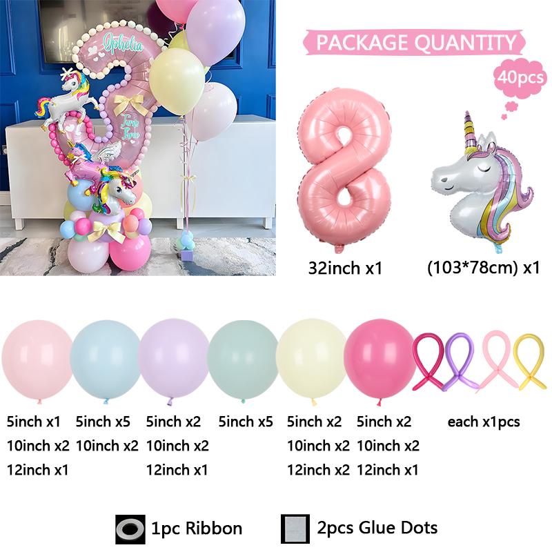 40pc/set Unicorn Series Digital Aluminum Film Balloon 1-9 suitable for birthday photo party anniversary graduation season