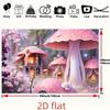 2D Dreamy Mushroom Village Backdrop, Pink Forest Scene Background for Baby Shower