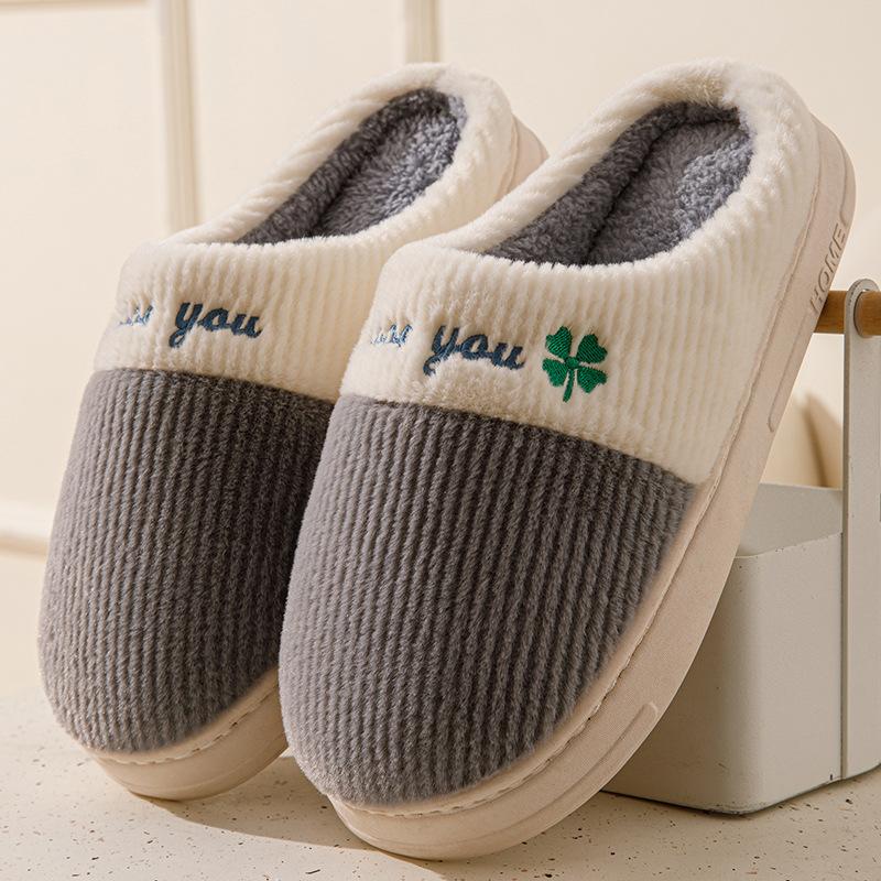 thick-soled cotton slippers men's autumn and winter outdoor indoor home velvet warm color matching wool shoes couple confinement shoes women