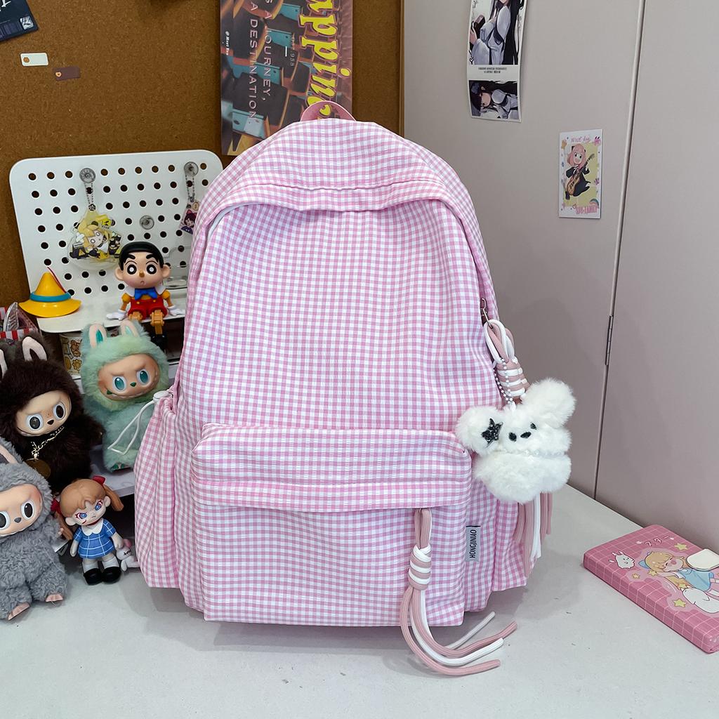 Schoolbag Japanese idyllic versatile student backpack women's small fresh plaid casual simple schoolbag travel backpack