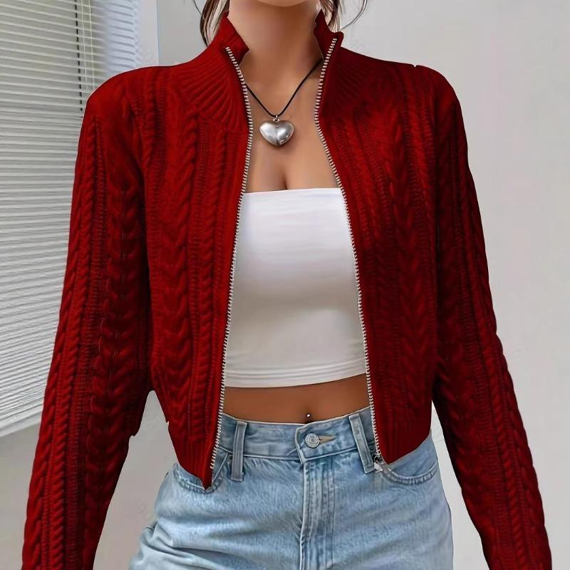 Women's clothing spring and autumn stand-up collar temperament commuting light and mature style zipper long-sleeved knitted cardigan jacket
